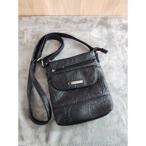 STONE & CO. ~ BLACK LEATHER CROSSBODY SHOULDER HANDBAG ~ MULTIPLE ZIPPER POCKETS